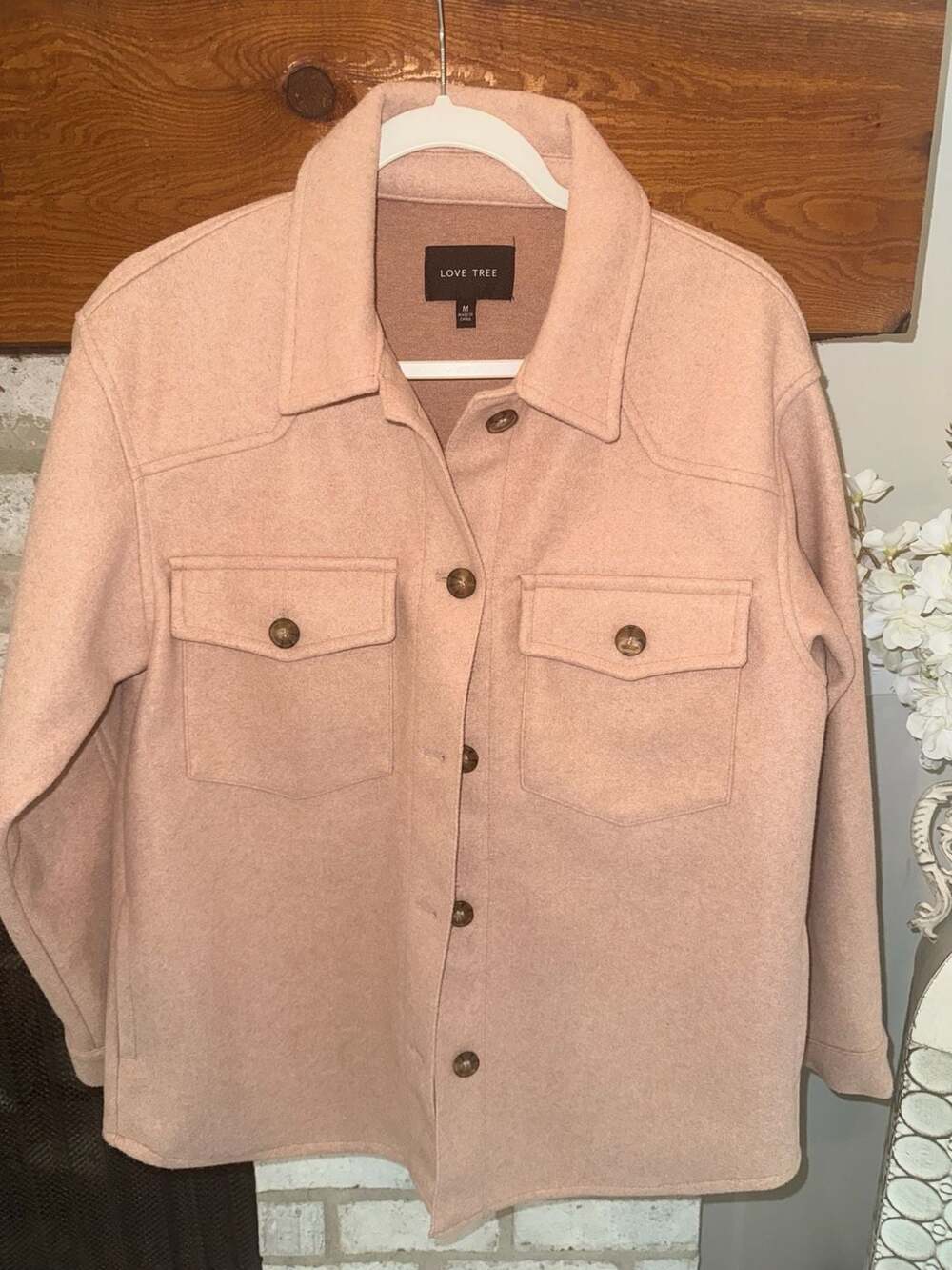 Love Tree Shacket Size M Pink Button Down Fleece Shirt Jacket
